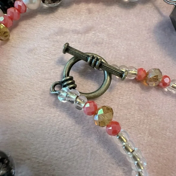 Handmade Skull & Roses Whimsical Necklace, Bracelet & Earrings Set Coral Peach - Picture 12 of 17